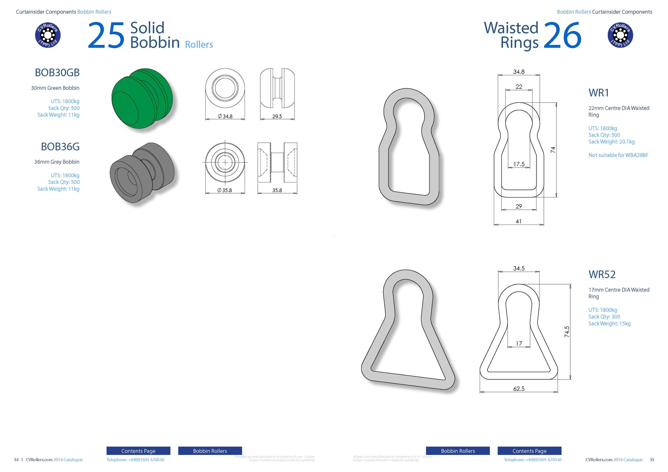 Solid bobbins and waisted rings
