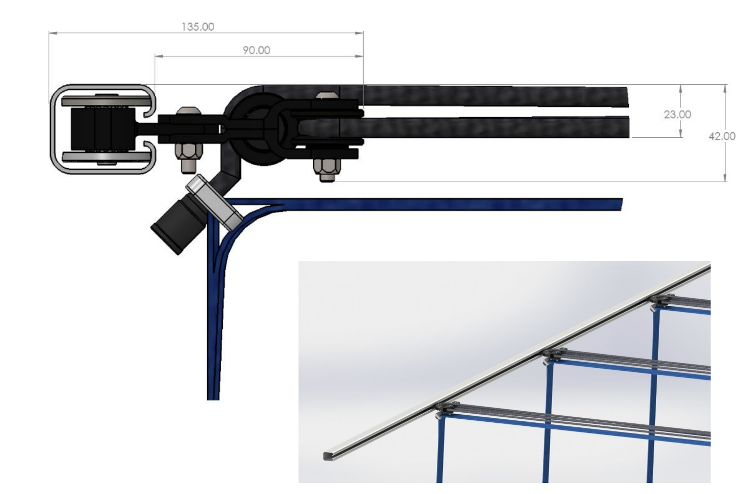 LRBS profile: horizontal Henderson track, 135 mm envelope, 42 mm stowed height