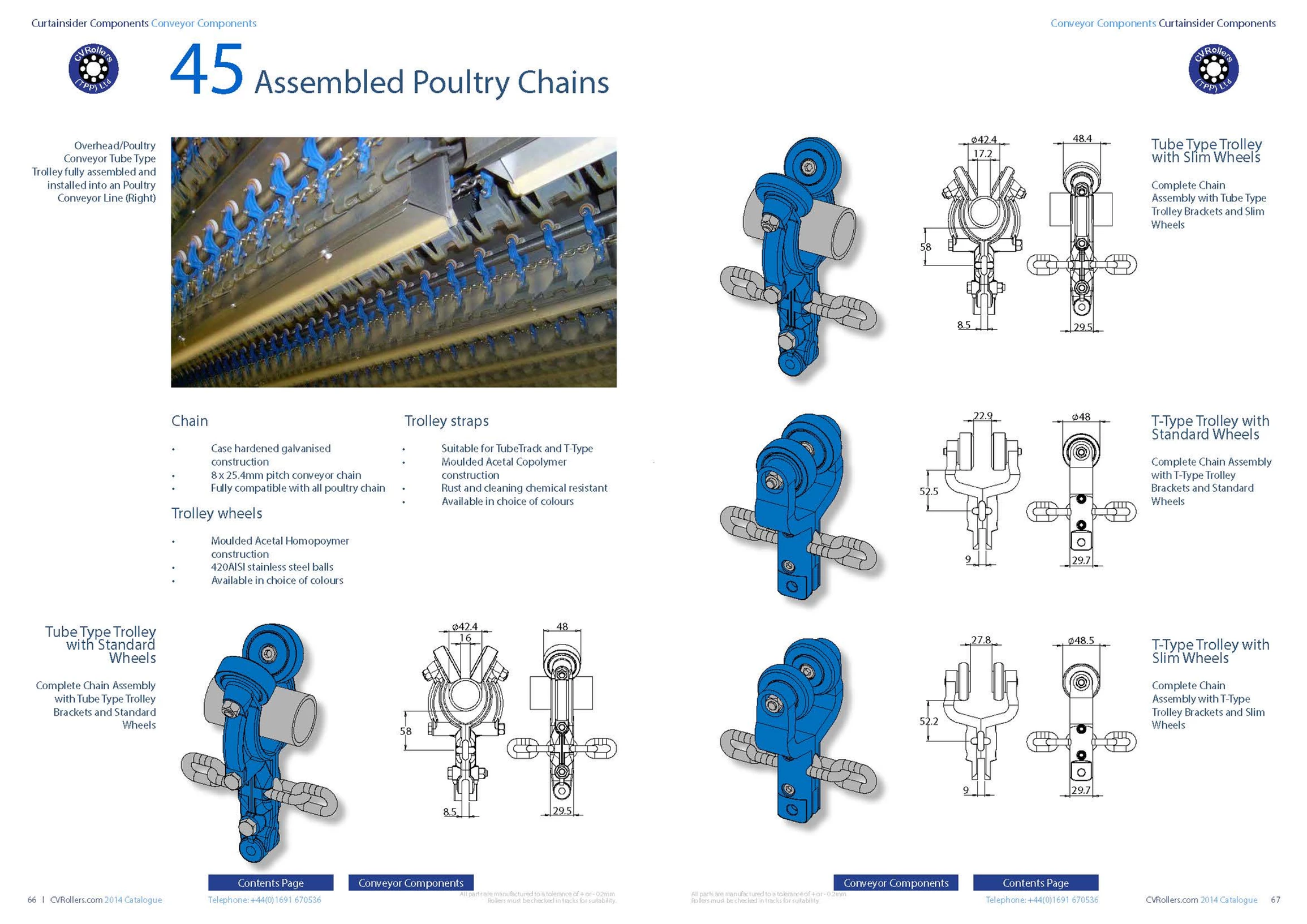 Catalogue: assembled poultry chains, tube and T-type trolleys
