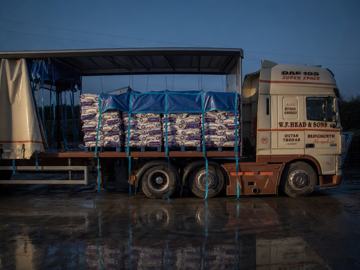 Side view of netted load on a rigid