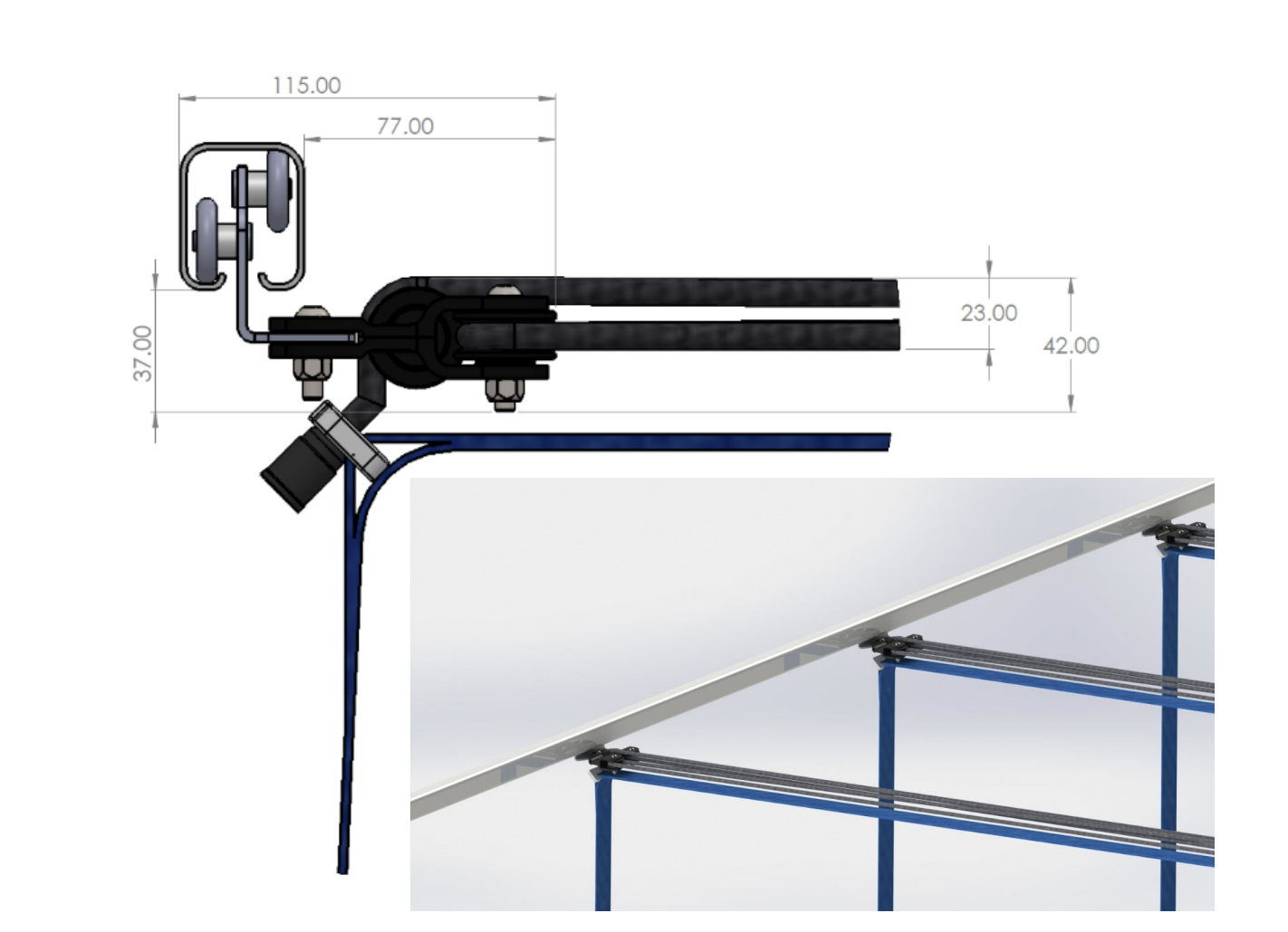 VBRS profile: vertical Henderson track, 115 mm envelope, 42 mm stowed height